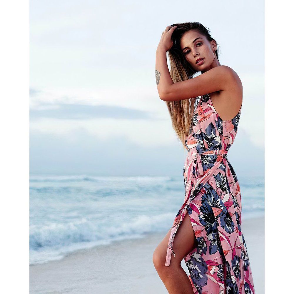 Billabong Women Sleeveless Hawaiian Aloha Babe Beach Wrap Dress Pink Mix S